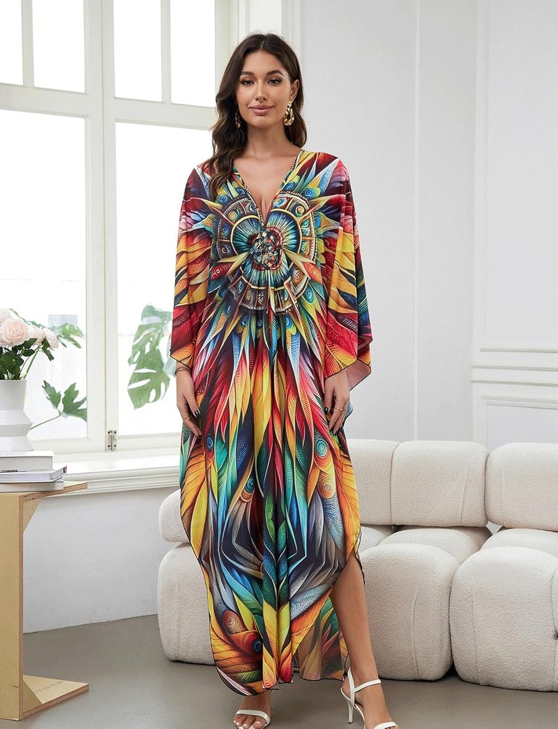 KECVOT Kaftan Dresses for Women Plus Size Batwing Sleeve Caftans Long Bathing Suit Cover Up Maxi Beach Dress Loungewear - Image 1